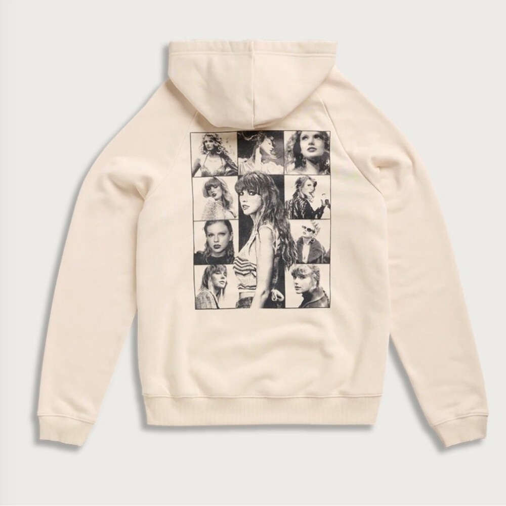Taylor Swift Official The Eras Tour Cream Cotton Casual Concert Hoodie Large New